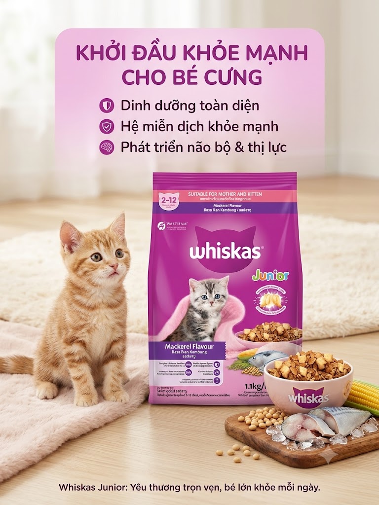 Thức Ăn Mèo Con Whiskas Junior Vị Cá Thu 1.1kg