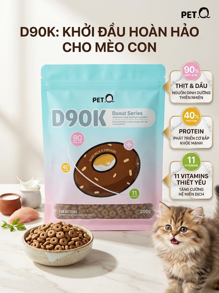 Hạt PETO D90K vị sữa dê gà dành cho mèo con 200g