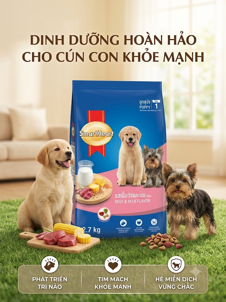 Thức ăn hạt cho chó con Smartheart Gói 2.7kg
