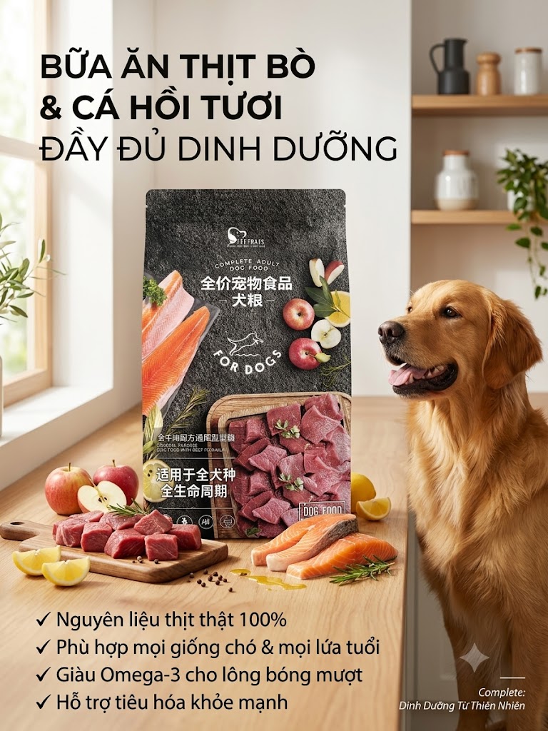 Hạt CAPTAIN cho chó mix topping bò, phomai, cá hồi dưỡng lông, tăng cân cho chó
