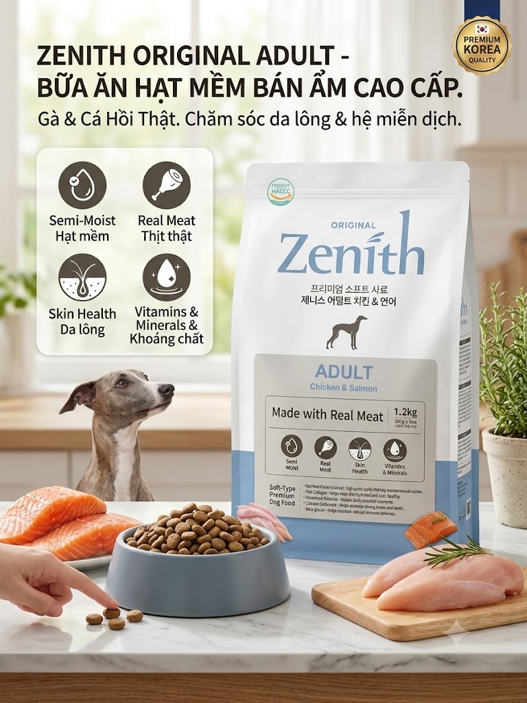 Hạt Mềm dành cho chó trưởng thành Zenith gà cá hồi 1.2kg