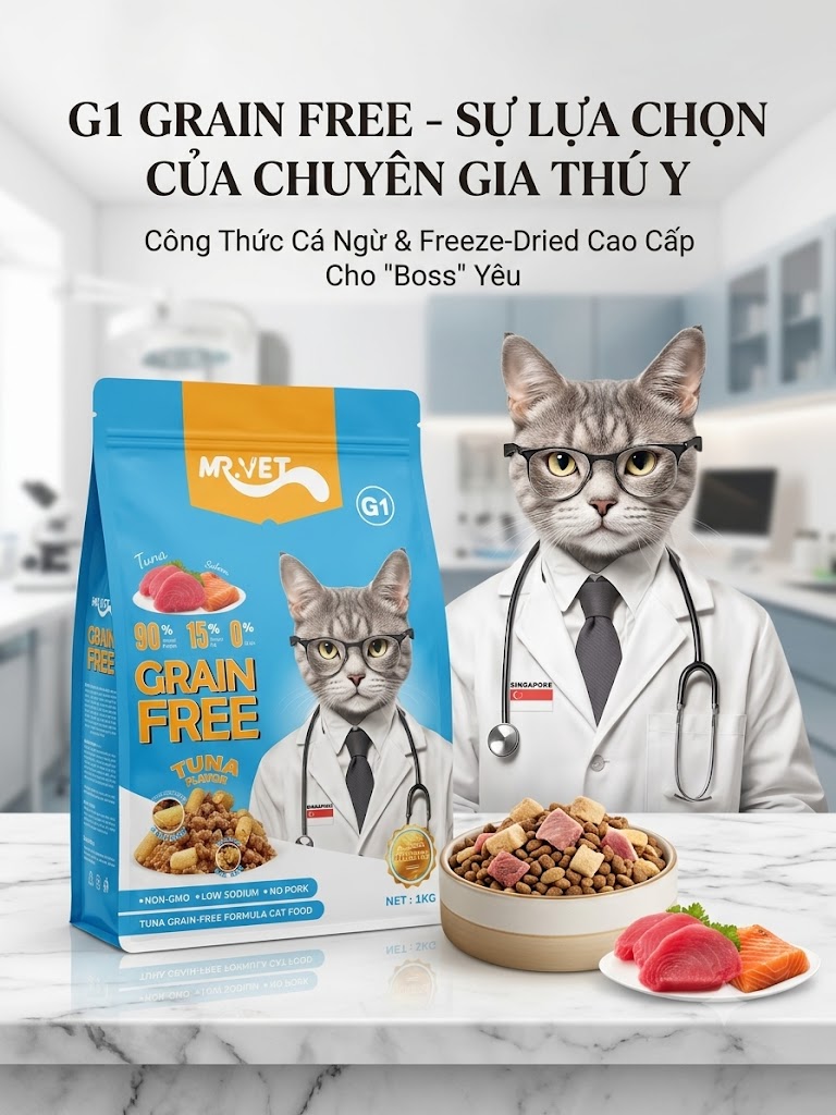Thức Ăn Hạt MR.VET G1 Grain Free Vị Cá Ngừ 1kg
